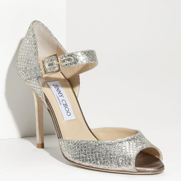 Jimmy Choo Gold Glitter Heels - Picture 2 of 9